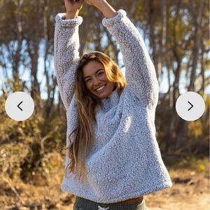 Stillwater Supply Co- Brown and Cream Sherpa ¼ Quarter Zip Pullover, Size Large